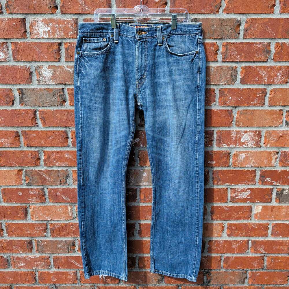 VTG Levi's 514 Slim Straight Jeans Mens W36 L32 Medium Wash Denim Frayed Hem